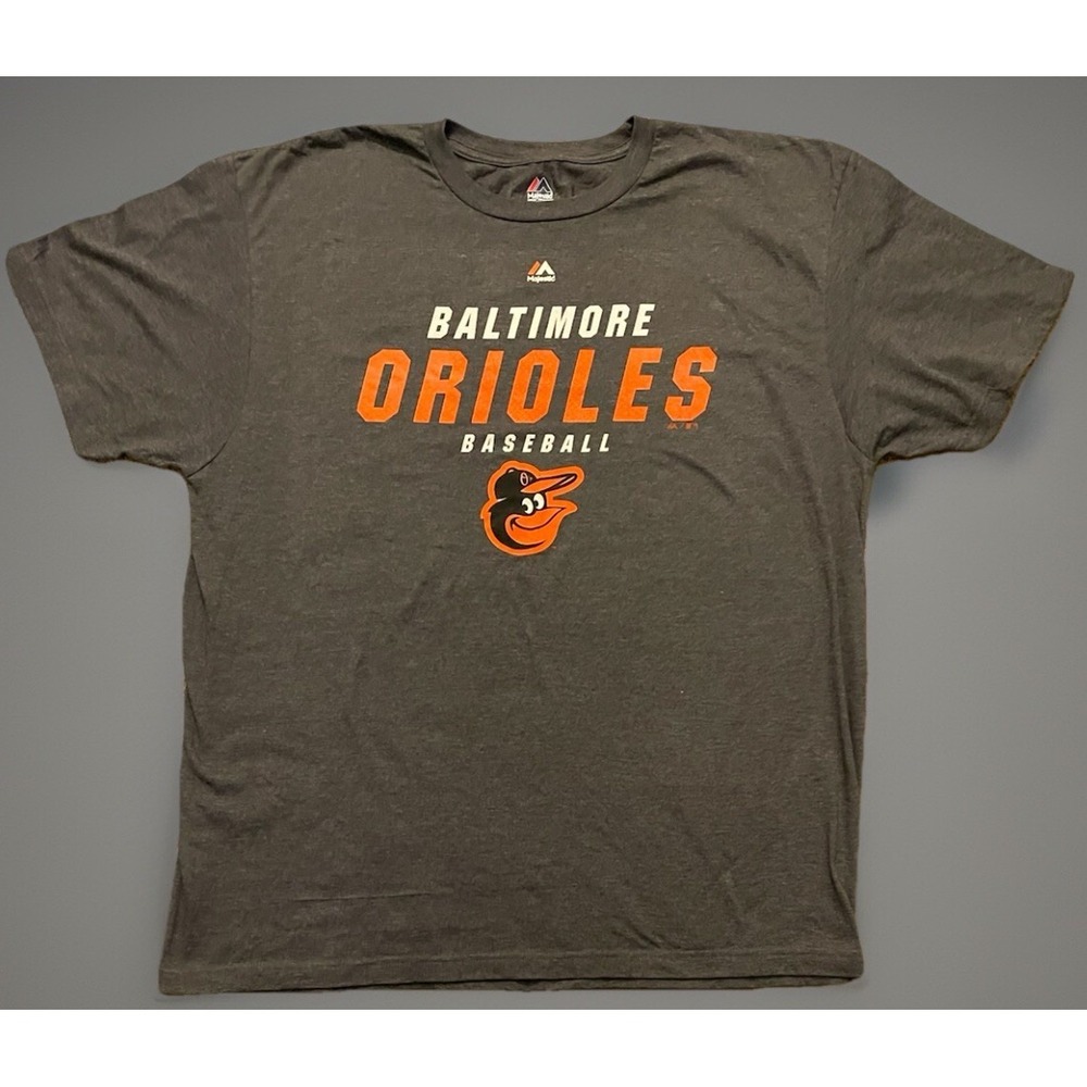 Baltimore Orioles Majestic MLB Graphic T-shirt Gray Orioles Logo XXL 2XL JBHS